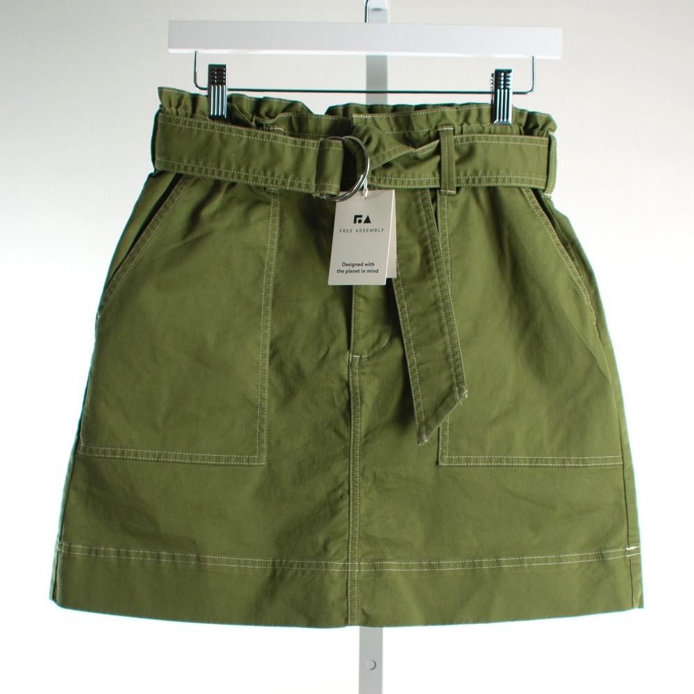 NWT Free Assembly Olive Green Skirt Women Size S Paperbag Belted Loden Small‎